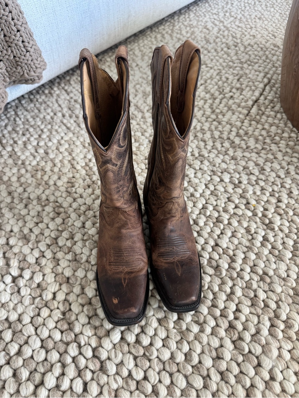 J.B. Dillon Brown Leather Western Cowboy Boots - Square Toe